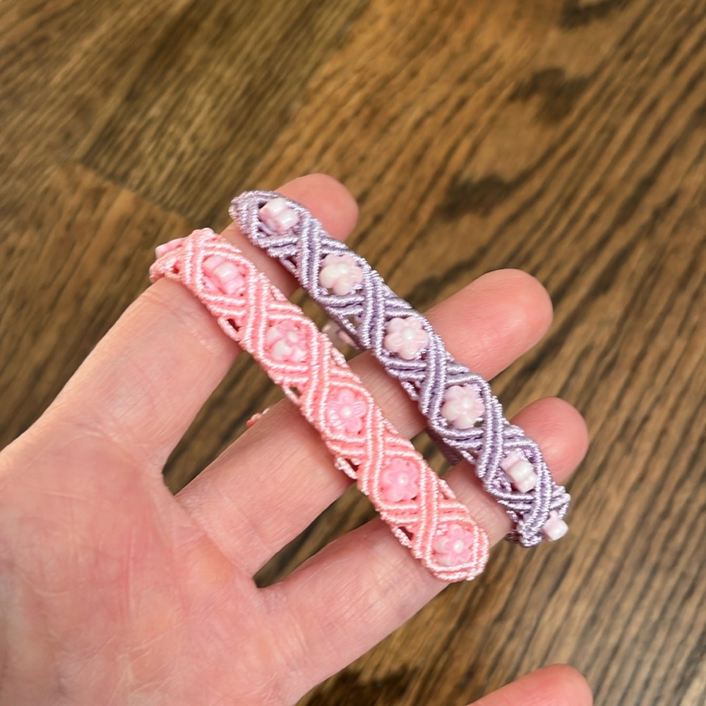 Learning Express Pink And Purple Beaded Braided Adjustable Bracelets Bundle Of 2